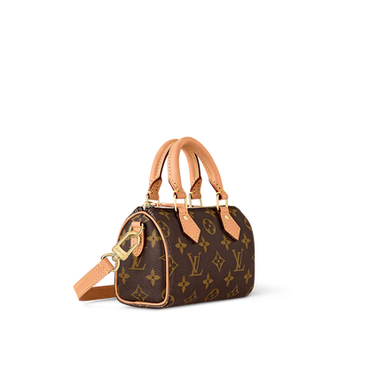 L\Vsac à Main Mini Boston à Motif Monogrammé – Marron avec Détails Camel